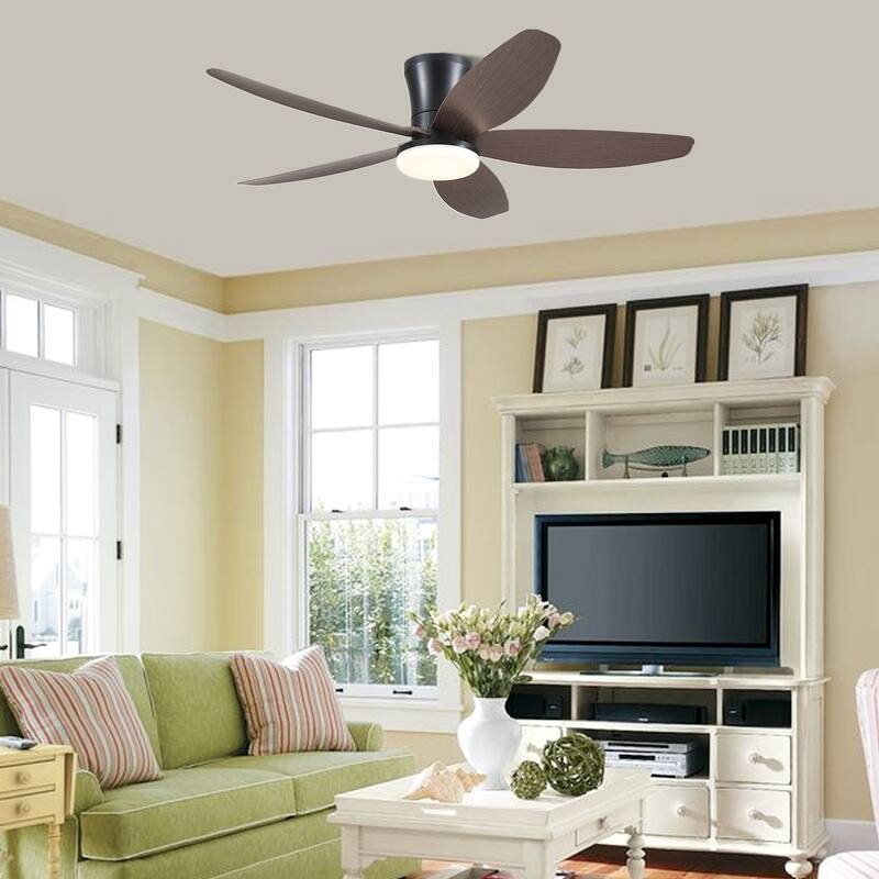 36"/42"/48" Low Profile Ceiling Fan with ABS Blades 3 Color LED Flush Mount for Bedroom Living Room APP and Remote Control
