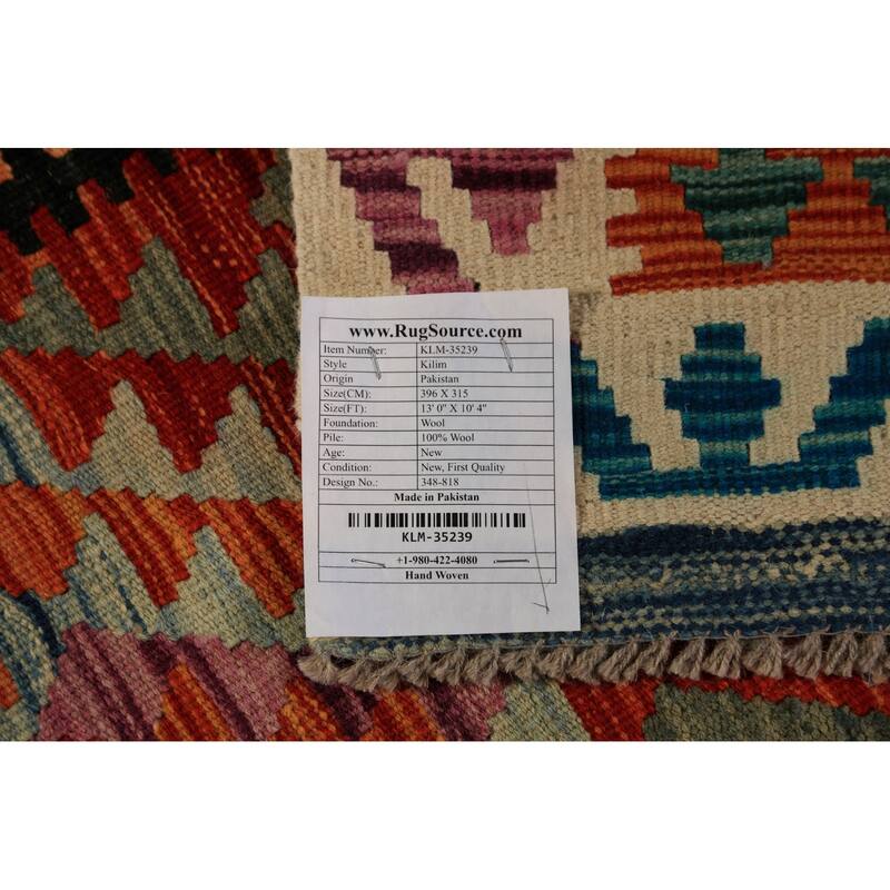 Reversible Kilim Oriental Area Rug Flatweave Wool Carpet - 10'4"x 13'0"