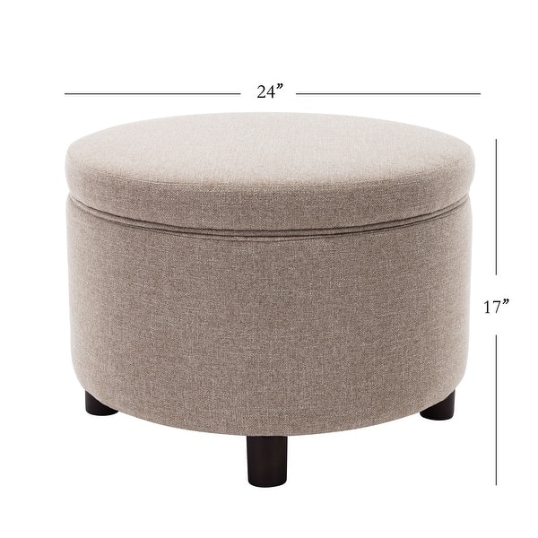 dimension image slide 1 of 7, WOVENBYRD Large Round Storage Ottoman, Lift Off Lid