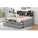 preview thumbnail 4 of 13, Full Size Wooden Captain Bed with Built-in Bookshelves, Three Storage Drawers, and Pull-Out Trundle, Classic Light Grey Design