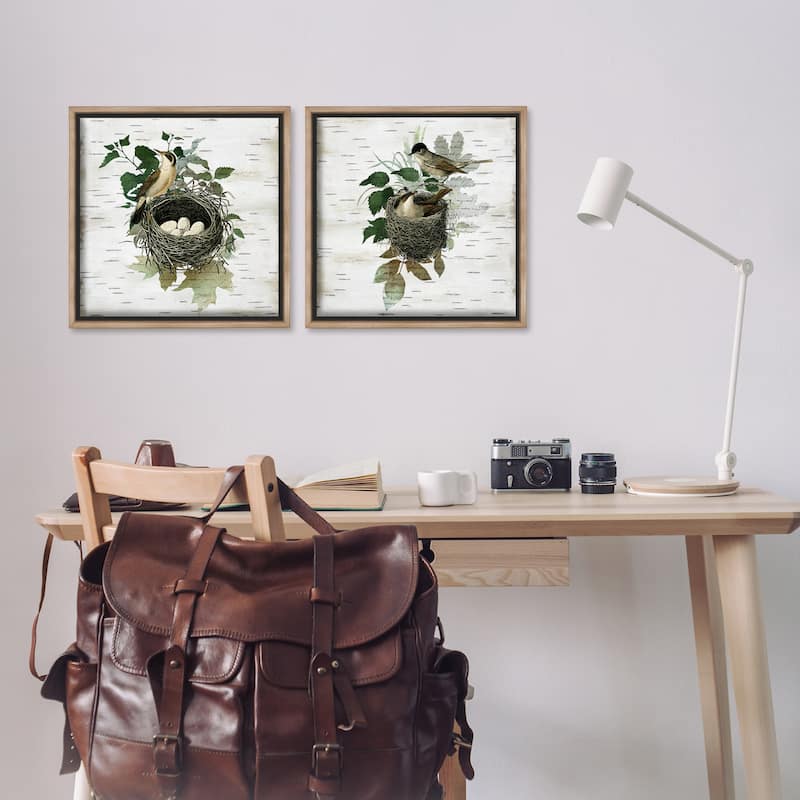 Stupell Rustic Vintage Bird Nests Framed Floater Canvas Wall Art Design By Susan Arnot (Set of 2)