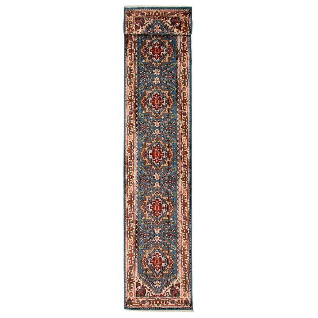ECARPETGALLERY Hand-knotted Serapi Heritage Turquoise Wool Rug - 2'7 x 17'9