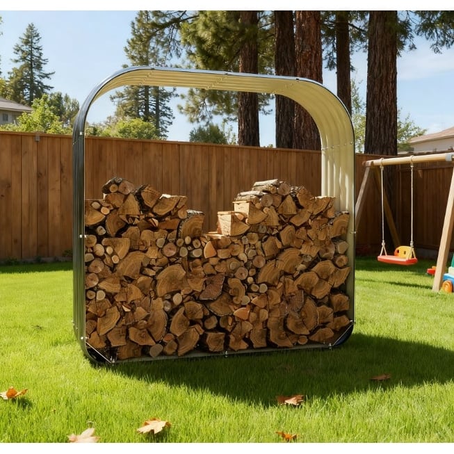 GDFStudio Outdoor Vireo Galvanized Steel Firewood Storage Shed