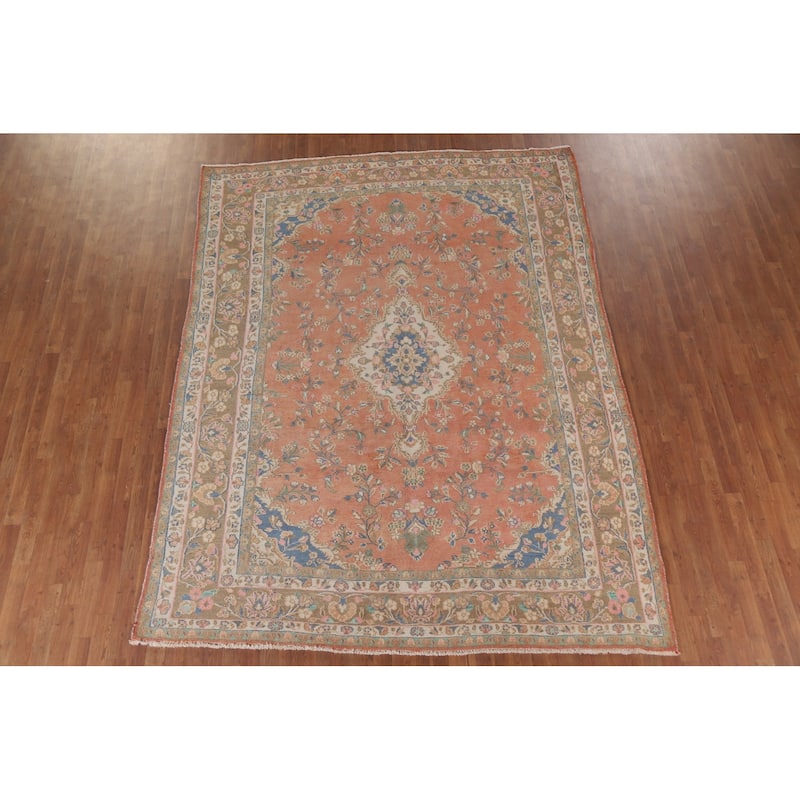 Hand Knotted Oriental 100% Wool Carpet Traditional Floral Coral Mashad Area Rug - 10' 7'' X 8' 0''