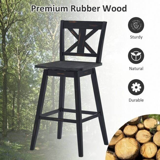 29 Inch Bar Stool Set of 2 with 360° Swivel Seat and Non-Slip Foot Pads