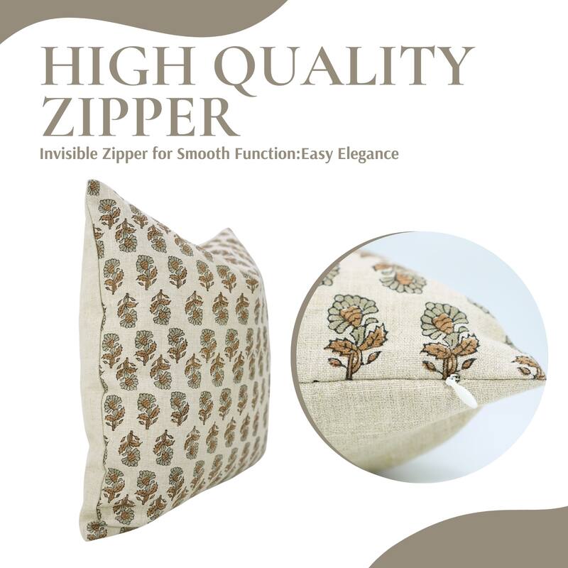 Fabdivine Soft Gray Pure Linen 22x22 Inch Sustainable Block Print Cushion Cover for Sofa, Chair or Fall Home Accent, Ashok