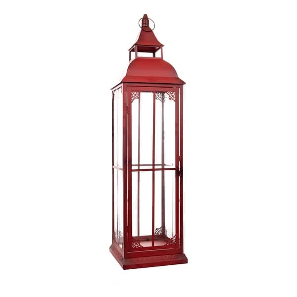 Set Of Three Red Flameless Floor Lantern Candle Holder Set Of Three Red Flameless Floor Lantern Candle Holder