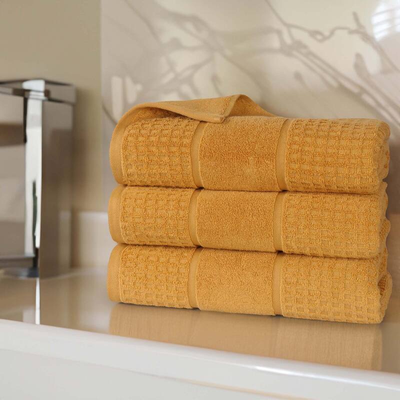 Superior Napa Zero Twist Cotton Soft Waffle Bath Towel Set of 3 - Yellow Gold