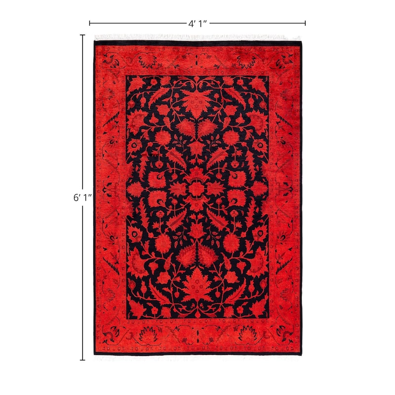 Overdyed, One-of-a-Kind Hand-Knotted Area Rug - Orange - 4' 1" x 6' 1"