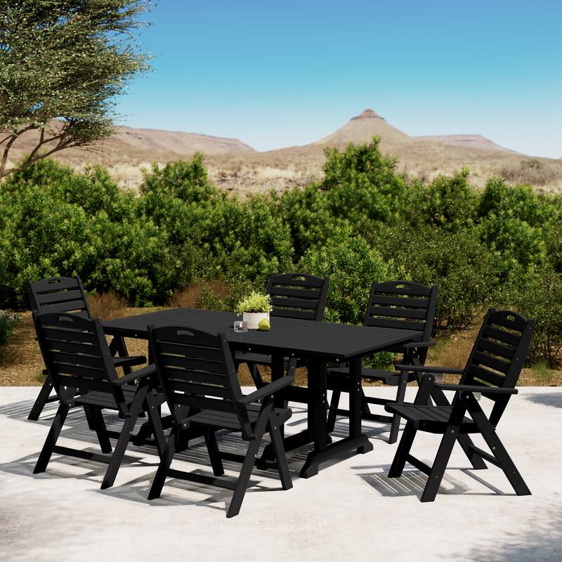 Laguna 7-Piece Rectangular Table Folding Highback Chair Dining Set
