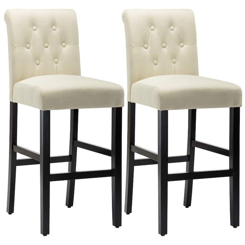 28 Inches Barstools Upholstered Bar Stools Pub Chairs with Button Tufted Back set of 2 - Beige-2-piece