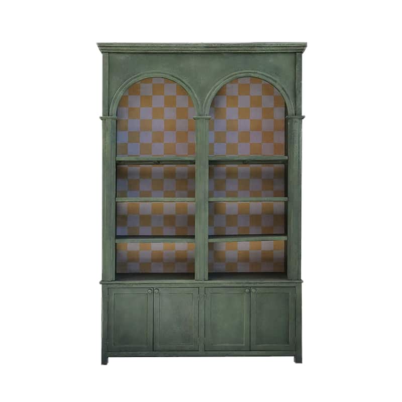 Antique Pine Wood Cabinet with Checkered Interior - 61.25" L x 16.75" W x 94.5" H - Multi-Color