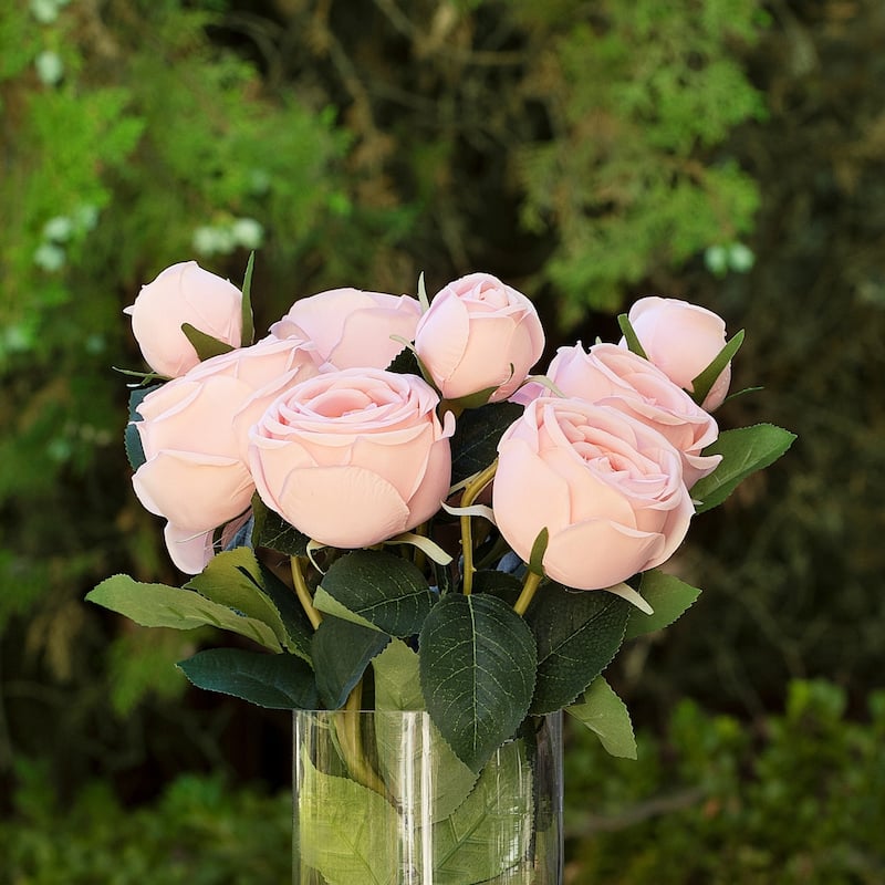 Enova Home Artificial Silk Rose Flowers in Clear Glass Vase with Faux Water for Home Office Wedding Decoration - N/A