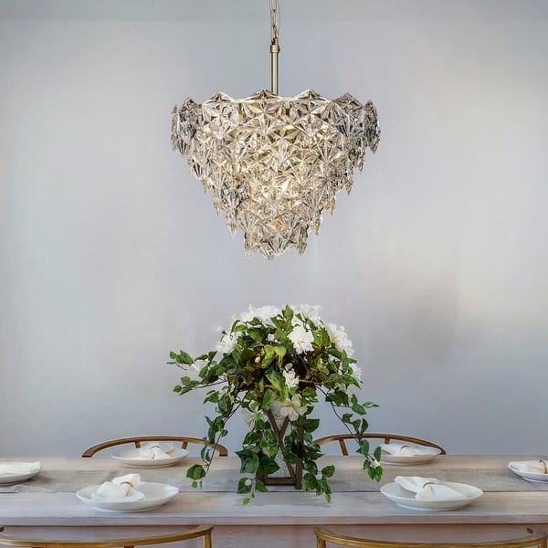 slide 2 of 9, 6-Light Glam Silver Leaf Tiered Chandelier with Hexagonal Glass Accents - W:19.7"