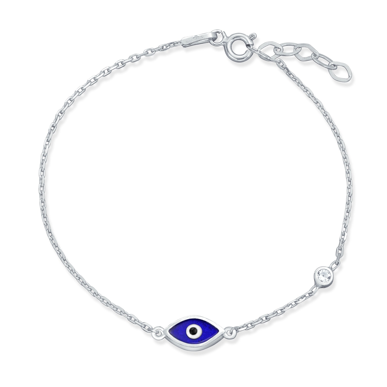 Blue Evil Eyes Link Bracelet in S925 Sterling Silver with Cubic Zirconia Dainty Adjustable Link Lobster Claw Clasp Chain Jewelry Gift for Women Girls