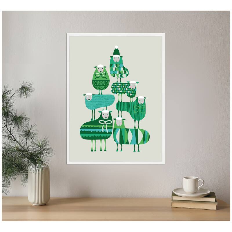 Kate and Laurel Framed Canvas Christmas Sheep by Rachel Lee