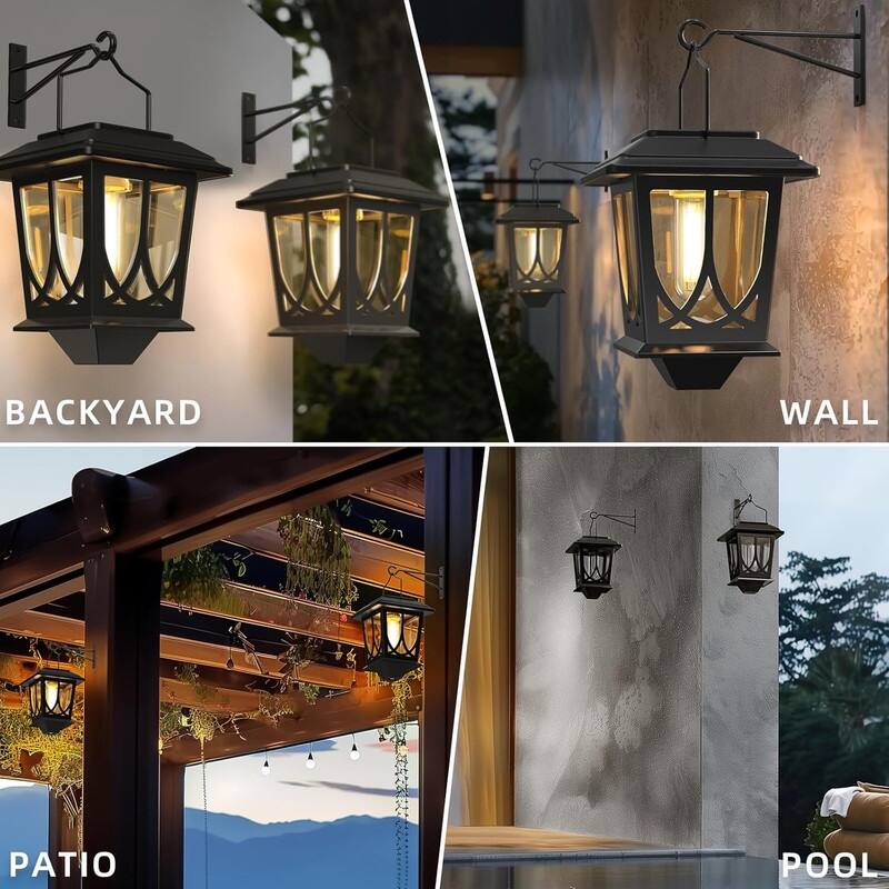 Solar Lanterns Outdoor Waterproof 2 Pack, Glass Auto On/Off