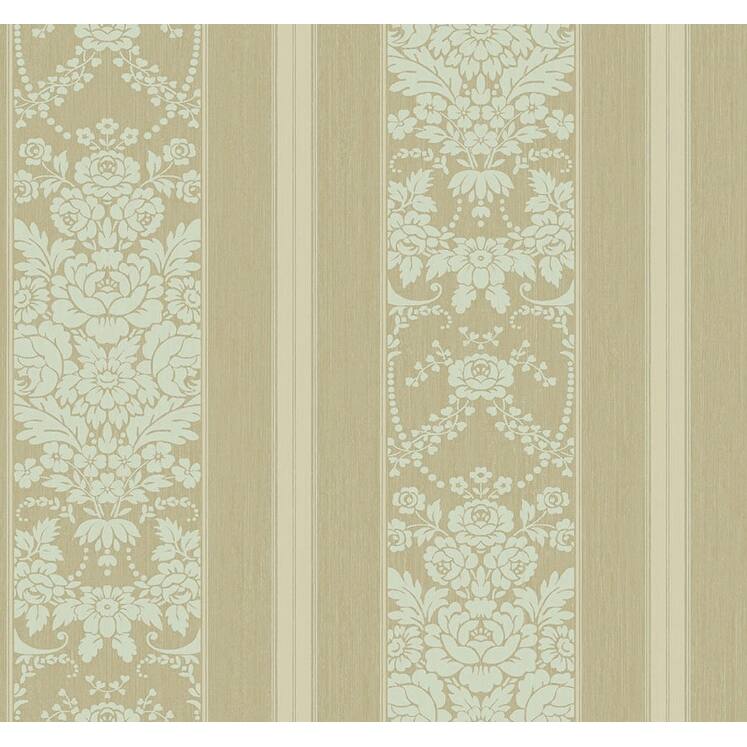 Seabrook Designs Hemingway Floral Stripe Unpasted Wallpaper - 27 in. W x 27 ft. L - Metallic Beige & Light Blue