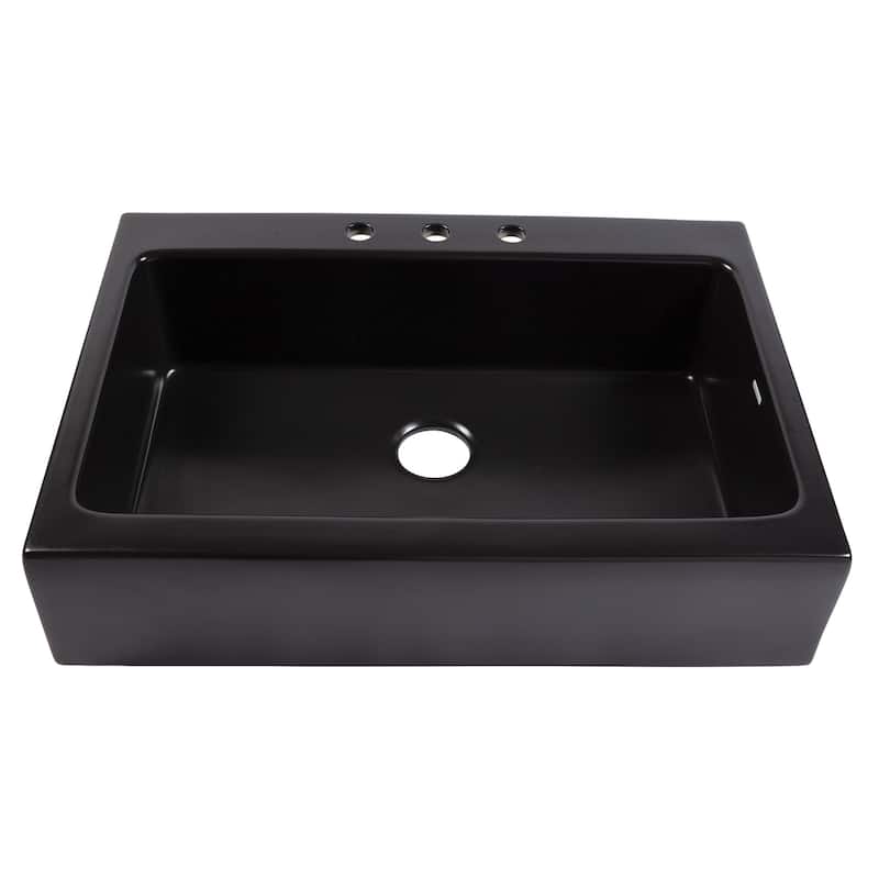 Parker Matte Black Fireclay 34″ Single Bowl Quick-Fit Farmhouse Apron Front Drop-in Kitchen Sink and Drain