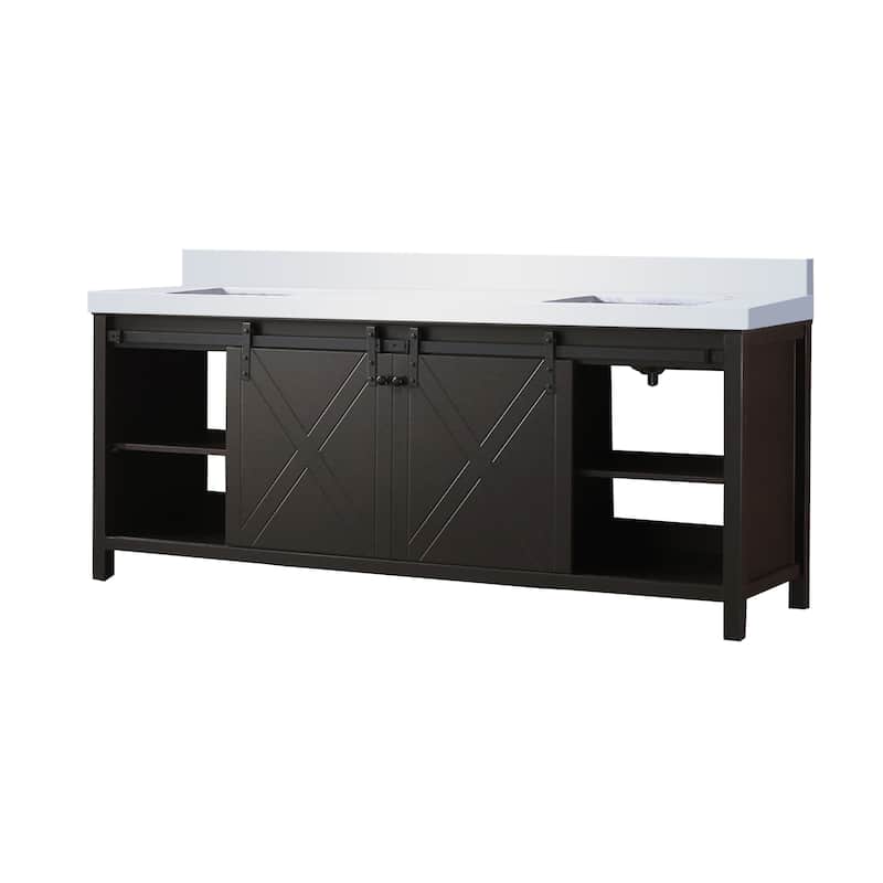 Marsyas 84 in W x 22 in D Brown Double Bath Vanity and White Quartz Countertop