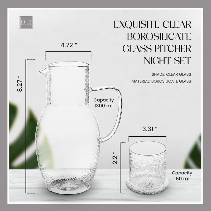 Elle Decor Bedside Pitcher Set Carafe with Cup - 44 Ounce