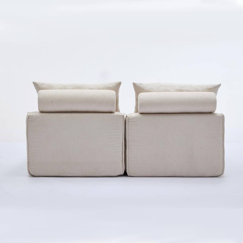 Armless Modular Upholstered Sofa with Lumbar Pillow, Compact Chenille Fabric Sofa Chair for Apartment Small Spaces