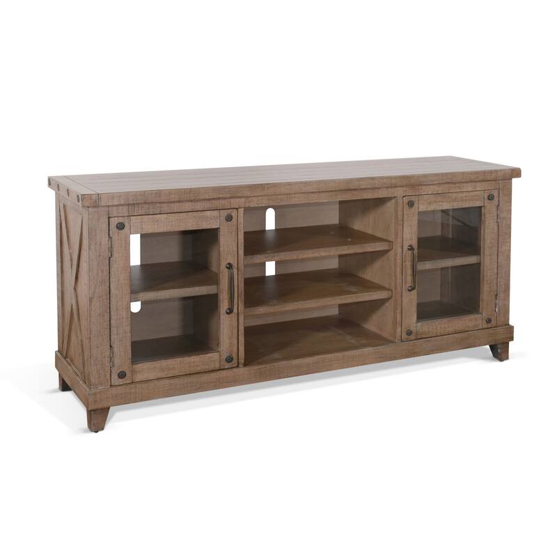Anva TV Media Console, Shelves, Doors, Light Brown Mahogany, 64 Inch