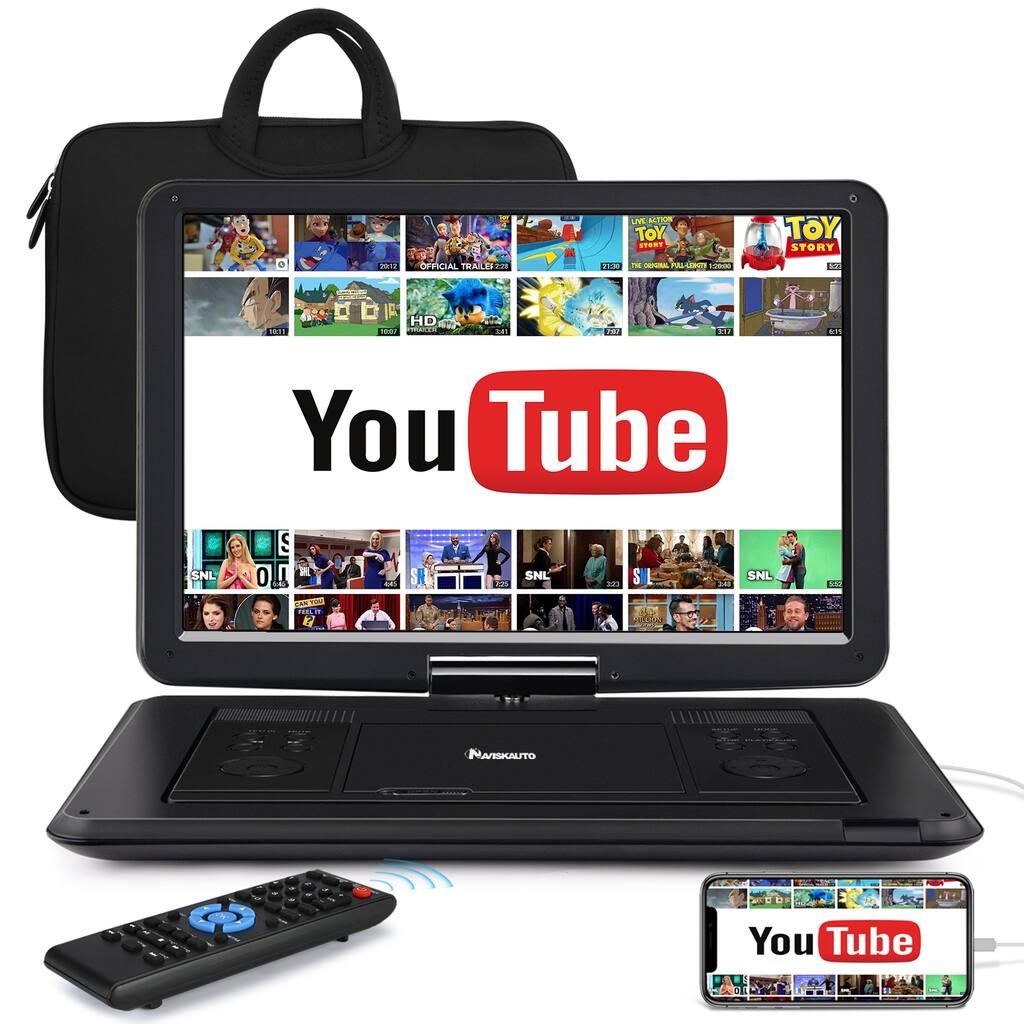 Naviskauto 19 inch Portable DVD Player with 16" Large Swivel Screen Battery USB SD AV IN OUT with handbag - 19 inch