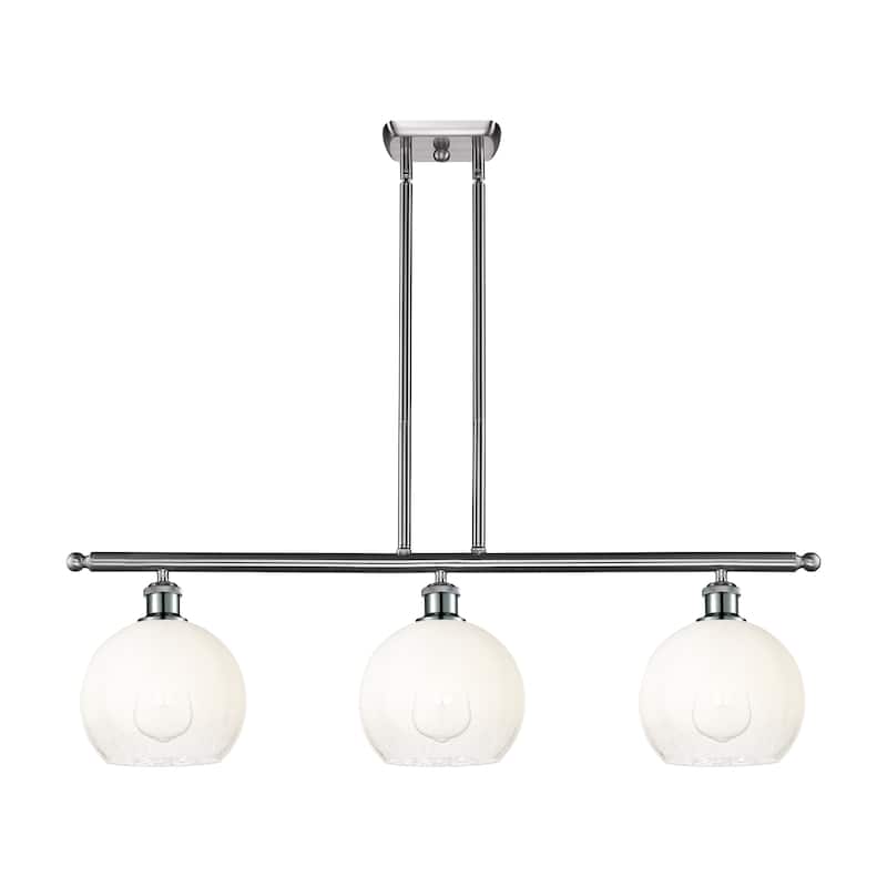 Innovations Lighting Endless Possibilities Ballston - Brookhaven Globe - 3 Light 36" Stem Hung Island Light - Brushed Satin Nickel/Opal