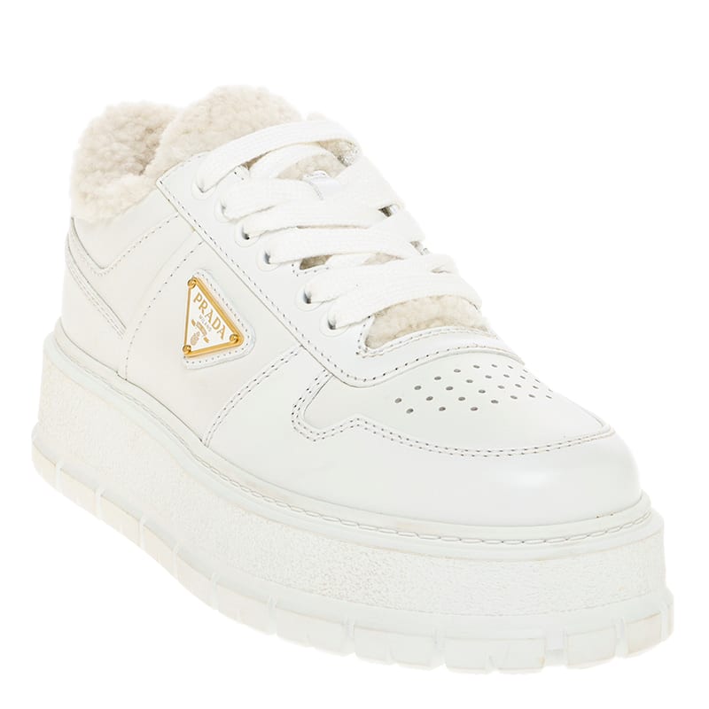 Prada Shearling-Trimmed Downtown Sneakers - 38 EU