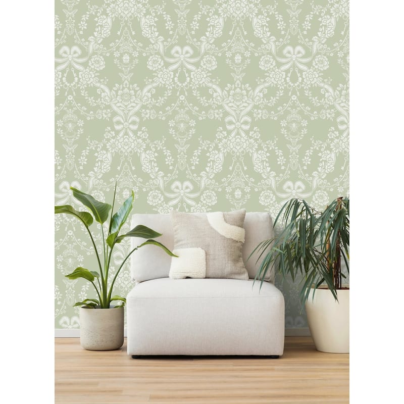 Bow Damask Non-Pasted Wallpaper – 396in. x 21in. – Covers 56 square feet