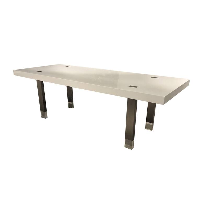 Cid Joe 95 Inch Dining Table, Rectangular, Metal, High Gloss White Finish