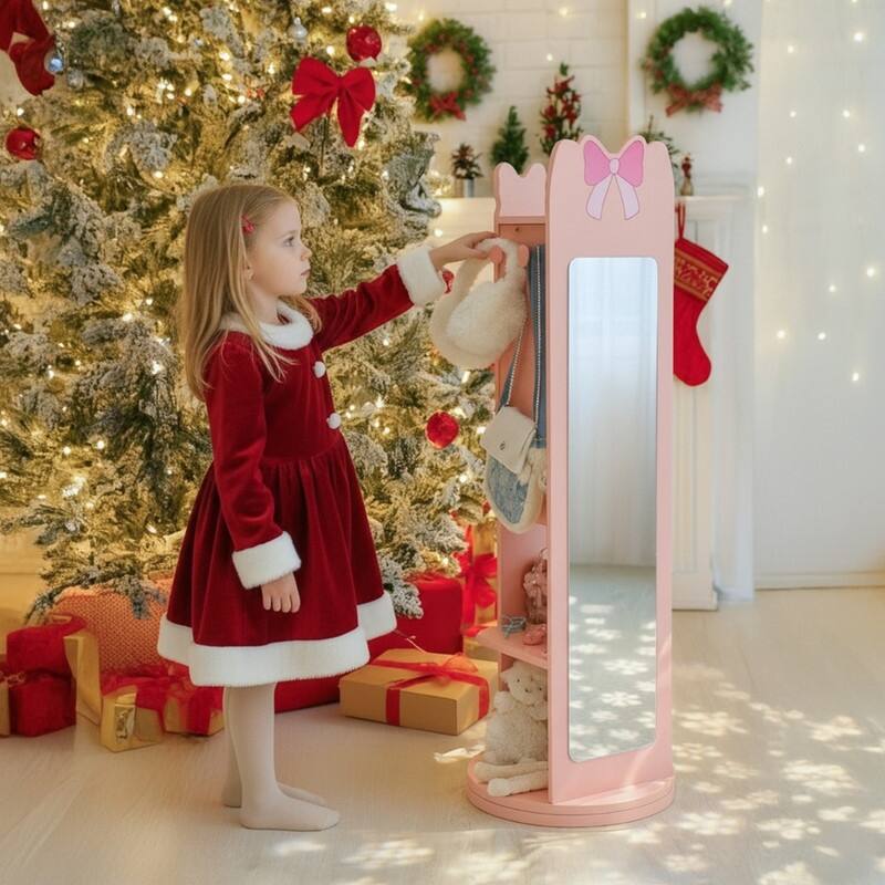 Kids MDF Jewelry Cabinet In White Jewelry Armoire With Rotatable Base, 1 Door And 1 Shelf - N/A