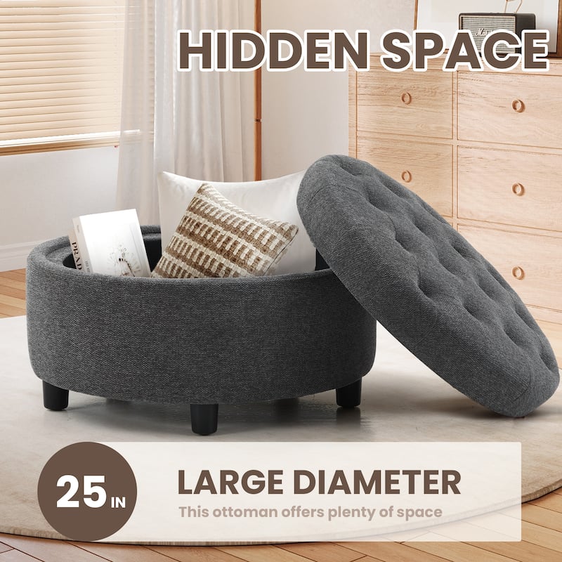 RENEWLINE Fabric Storage Ottoman with Tray Lid - Footrest & Hidden Storage for Living Room​