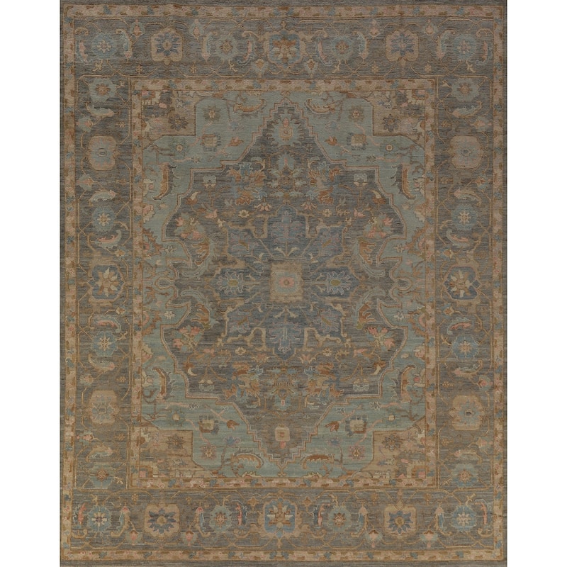 Hand Knotted Oriental 100% Wool Carpet Transitional Medallion Navy Blue & Blues Oushak Area Rug - 9' 9'' X 8' 3''
