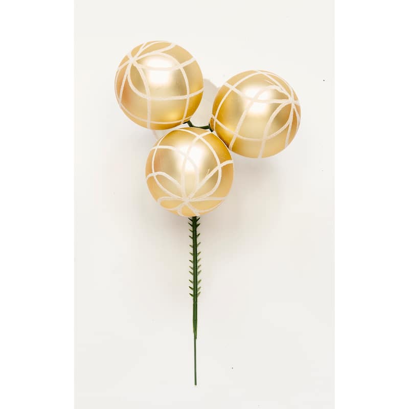60mm Christmas Shatterproof Painted Plastic Ball x 3 on a Pick, Gold, Set of 12 - 9