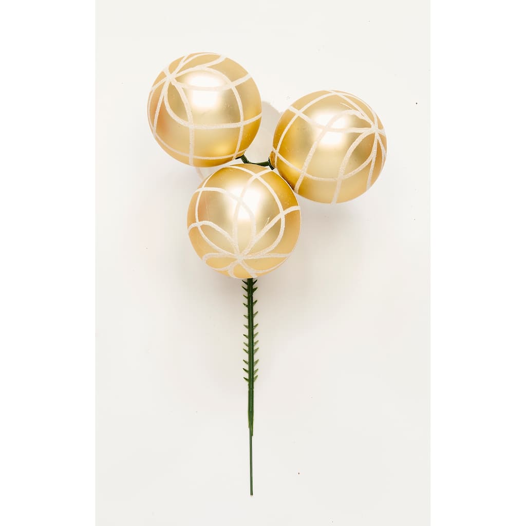 60mm Christmas Shatterproof Painted Plastic Ball x 3 on a Pick, Gold, Set of 12 - 9