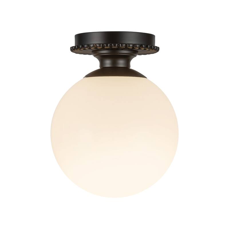 Alora Lighting SF430108 Otis 8" Wide Semi-Flush Globe Ceiling Fixture - Matte Black / Glossy Opal Glass