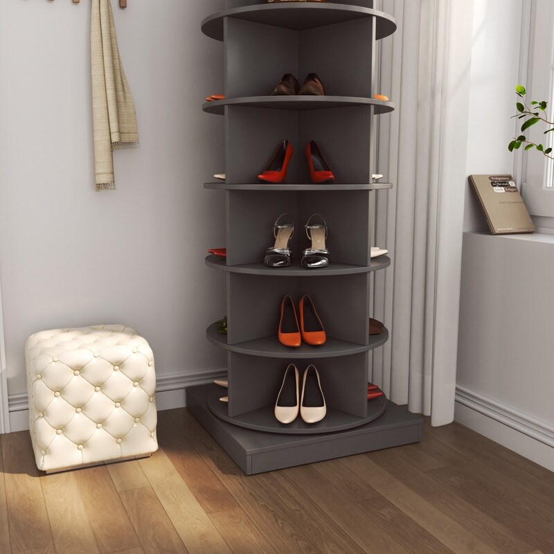 6 Tier Rotating Shoe Rack Tower Spinning Shoe Display Revolving 360 Shoe Rack Storage Round Carousel Vertical Shoes Organizer Bed Bath Beyond 40405329