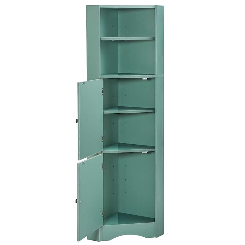 Roomfitters Tall Bathroom Corner Cabinet with Adjustable Shelves and Doors Freestanding MDF Storage Tower