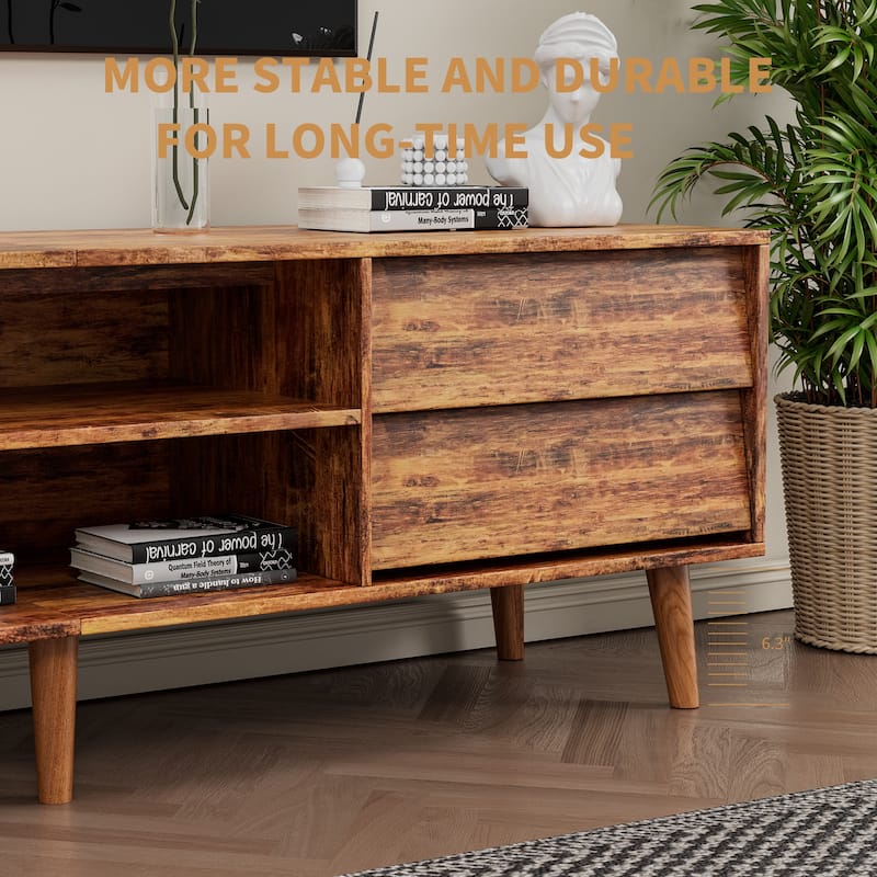 63'' TV Stand with Bevel Design, 4 Drawers and 2 Shelves, Entertainment Center for Living Room or Bedroom