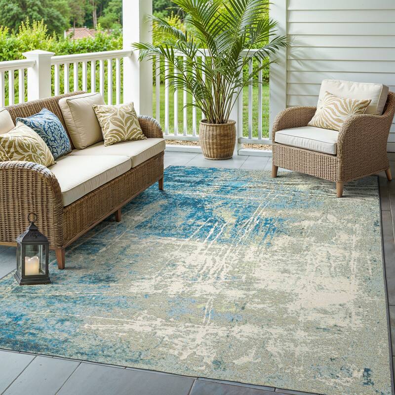 Style Haven Nova Distressed Glacial Abstract Beige/ Blue Area Rug - 5' 3" x 7' 6"