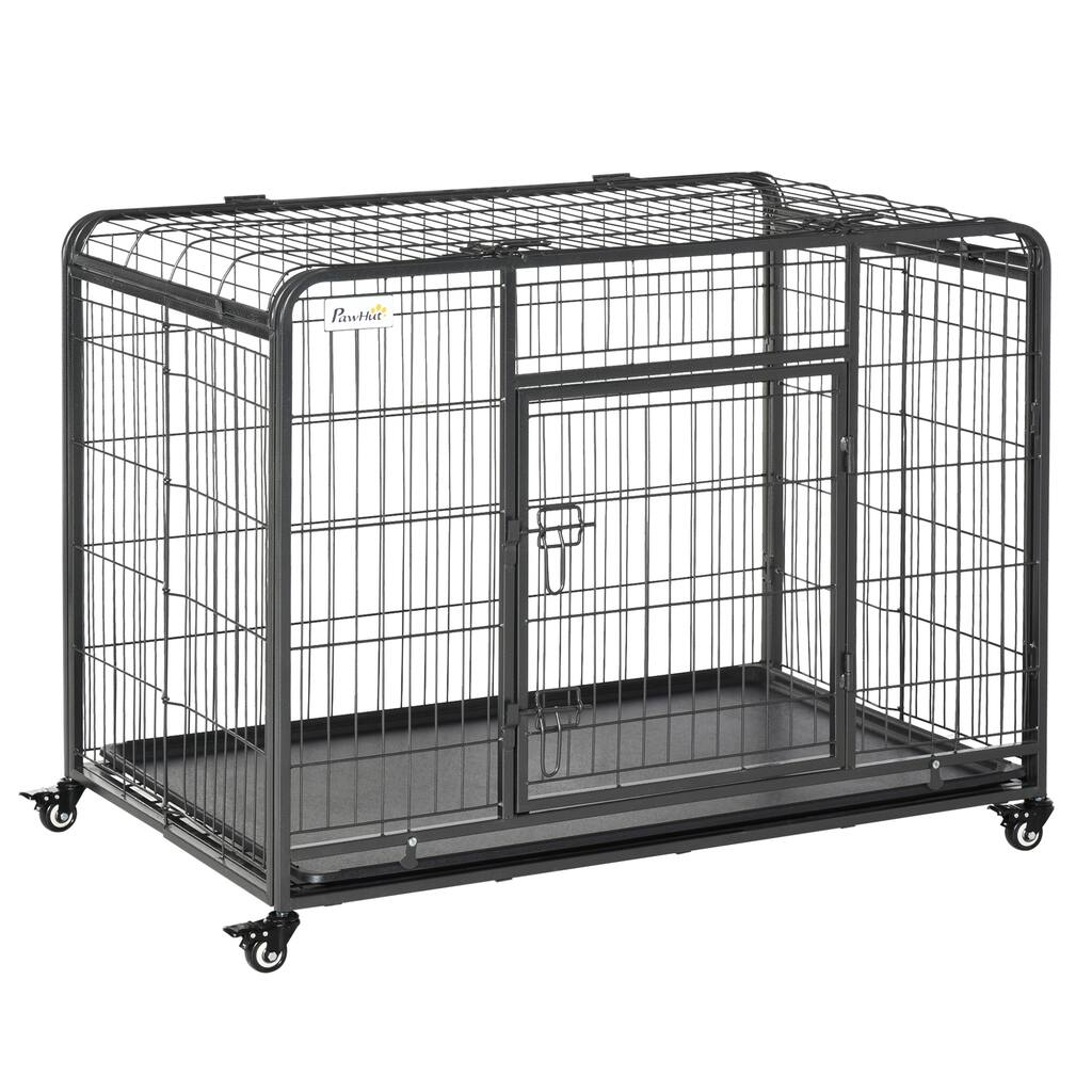 Dog Crate Furniture Wire Indoor Pet Kennel Cage, End Table with Double Doors, Locks Wheels Door, for Medium Dog