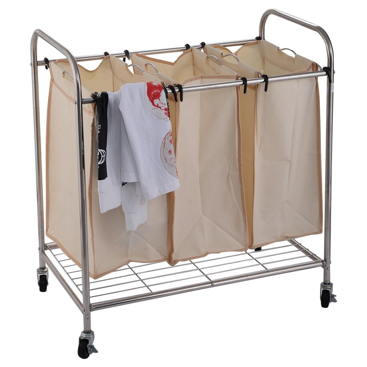 Shop Black Friday Deals On Costway 3 Bag Laundry Rolling Cart Basket Hamper Sorter Storage Organizer 4 Wheels Overstock 28393603
