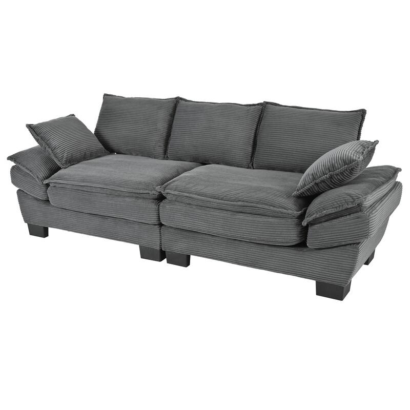 Modern Curved Corduroy Sofa with Decorative Throw Pillows, Plush, Sturdy, and Comfortable Couch for Living Room, Bedroom