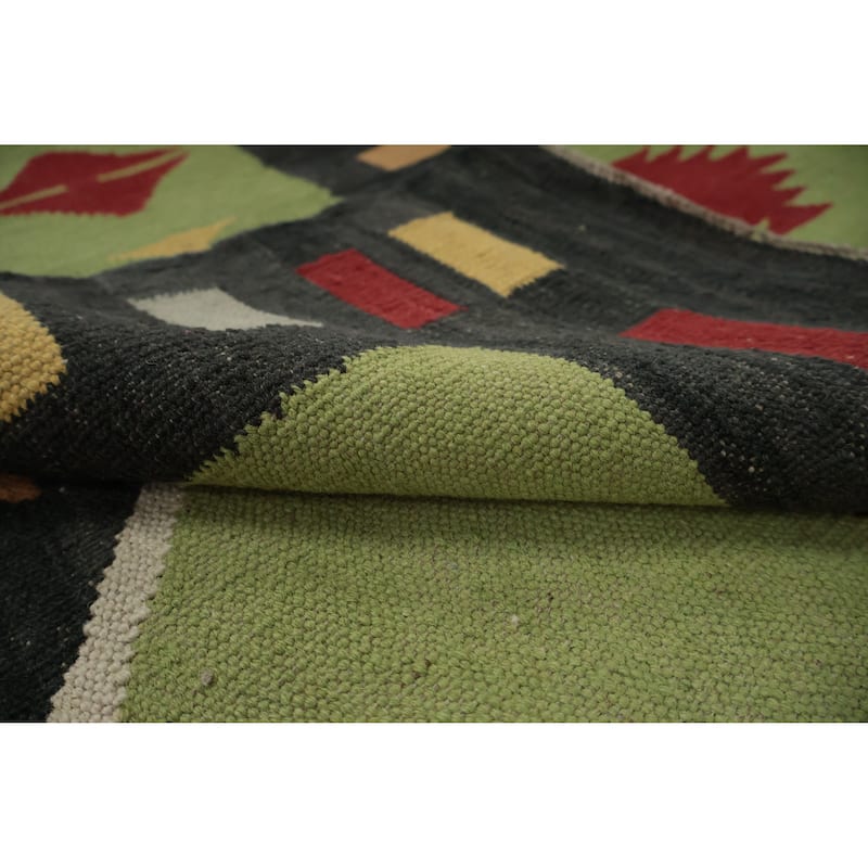 Hand Woven Oriental 100% Wool Carpet Southwestern Tribal Green Kilim Area Rug - 13' 2'' X 8' 7''