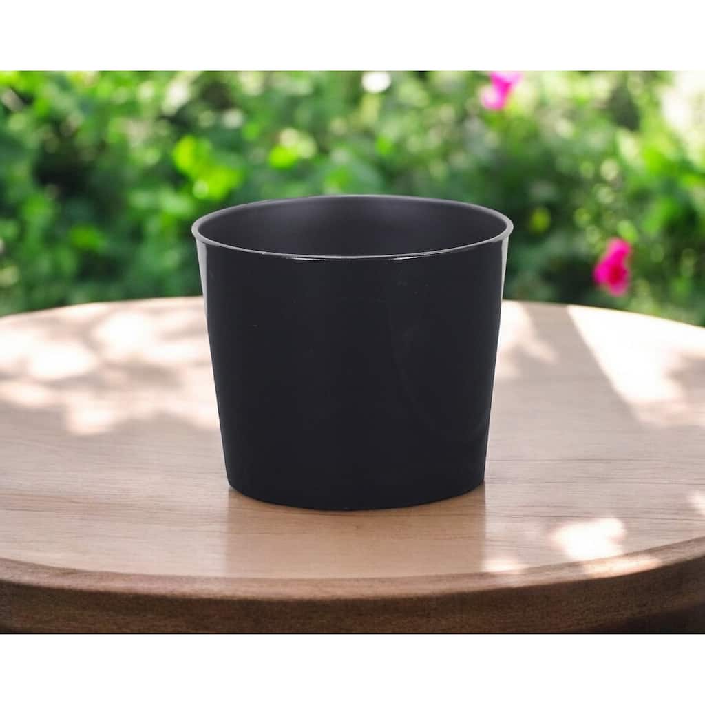 HomeRoots 7" Black Recycled Plastic Indoor Outdoor Round Pot Planter