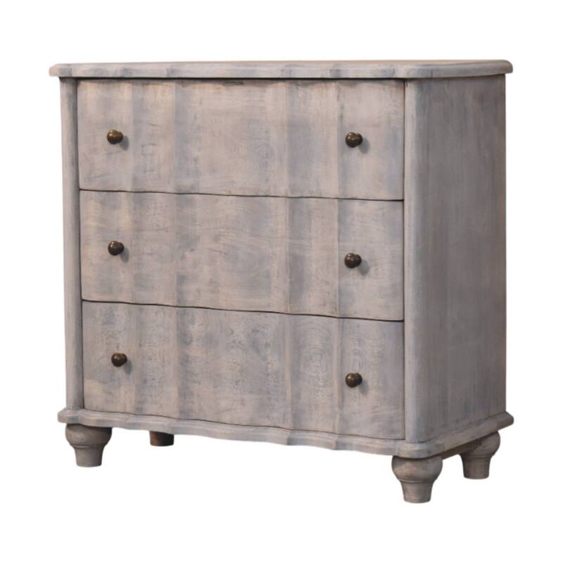Artisan Furniture Solid Wood Curved Leg Chest, Grey, 3-Drawers
