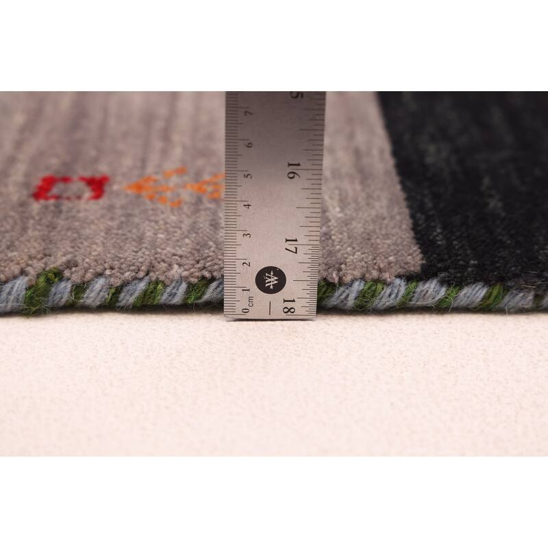 ECARPETGALLERY Hand Loomed Kashkuli Gabbeh Dark Navy, Green Wool Rug - 6'9 x 9'8