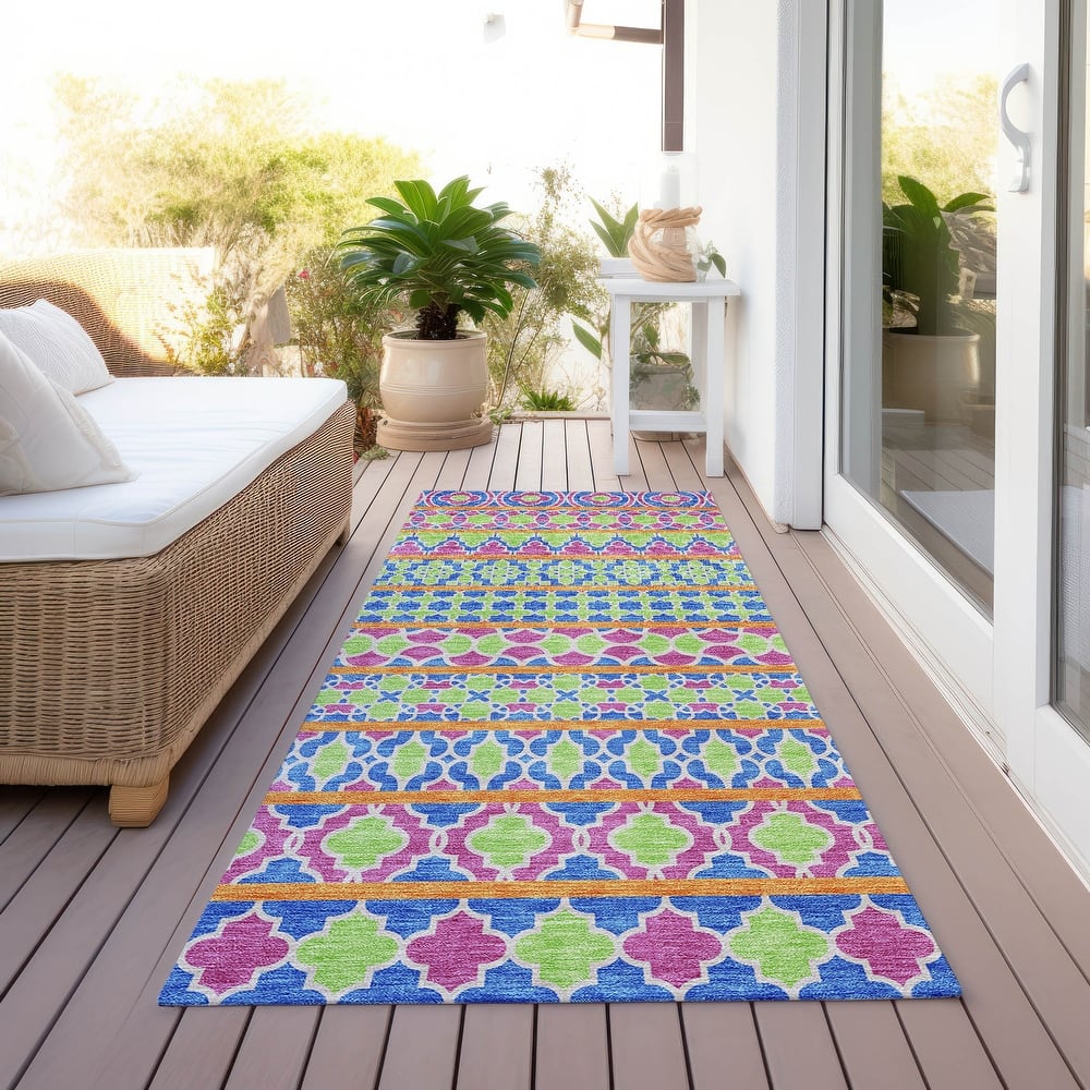 Machine Washable Indoor/ Outdoor Chantille Boho Stripe Rug